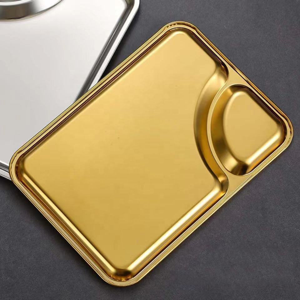 Stainless Steel Snack Serving Plate with Sauce Compartment (Golden) - My Store
