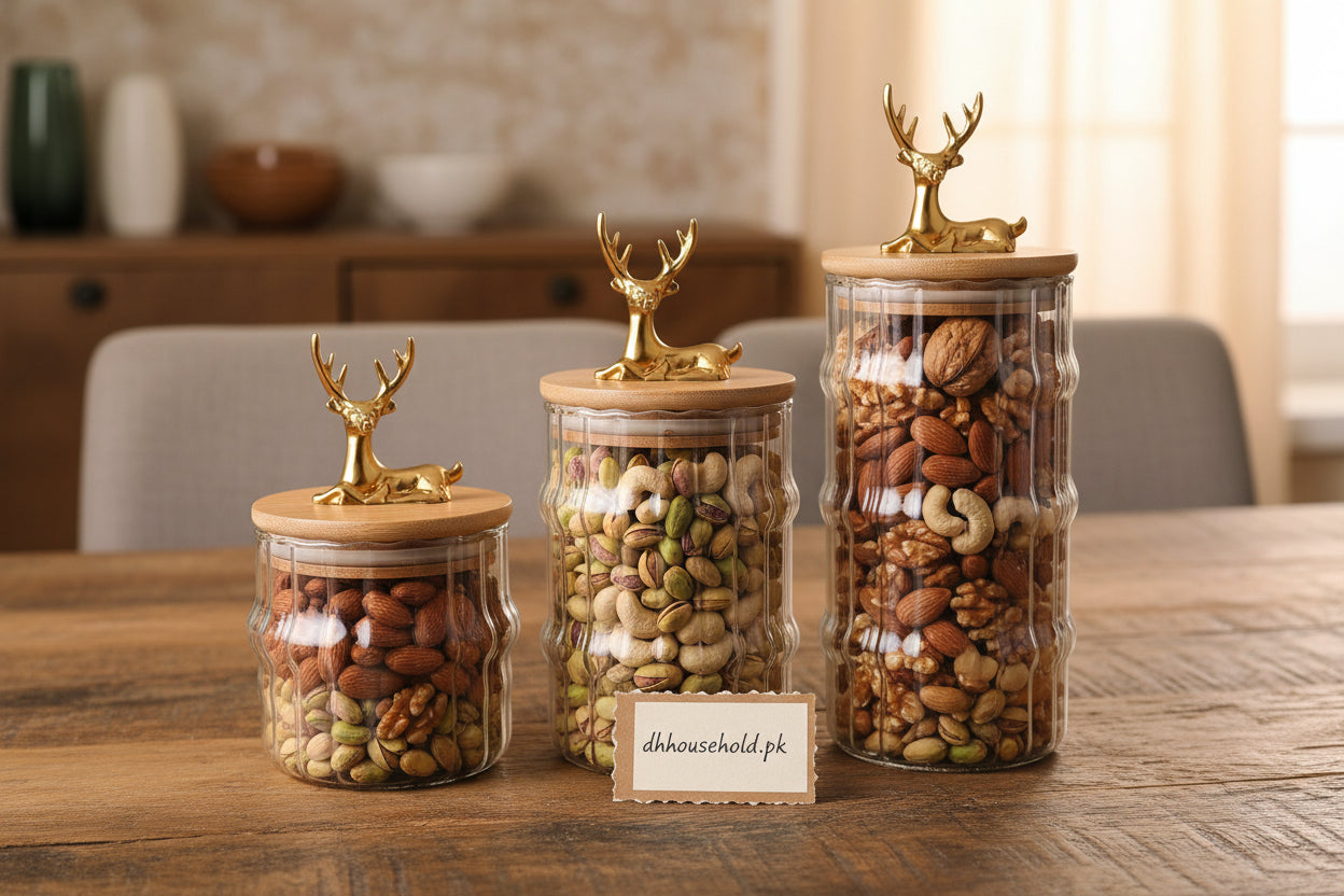 Premium Golden Deer Ripple Glass Storage Jars - My Store