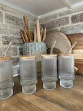 Ribbed Drinking Glasses with Bamboo Lids and Straws  400ML - My Store