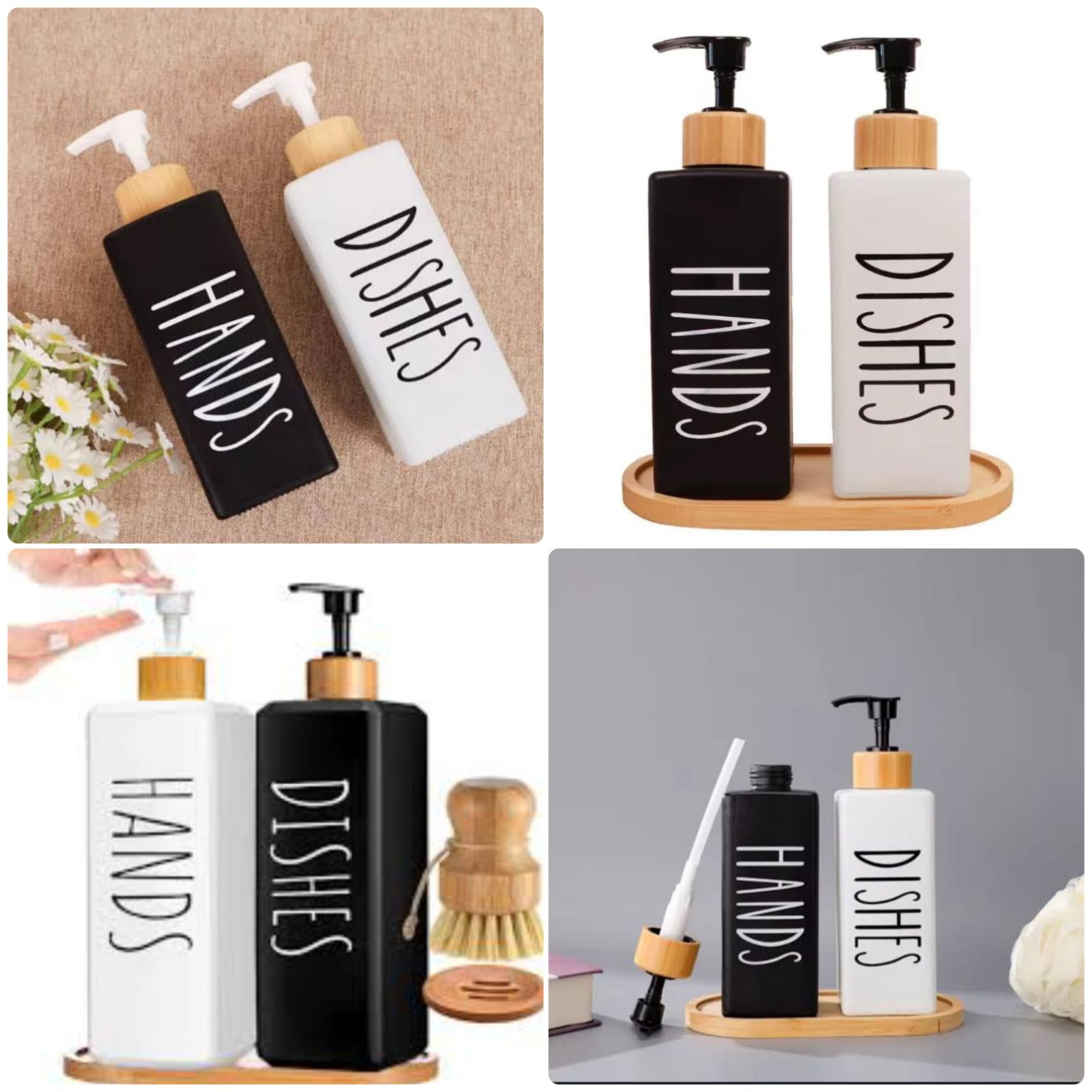 Premium: Luxe Glass Soap Dispenser Set with Bamboo Pumps & Organizing Tray (Set of 2) - My Store