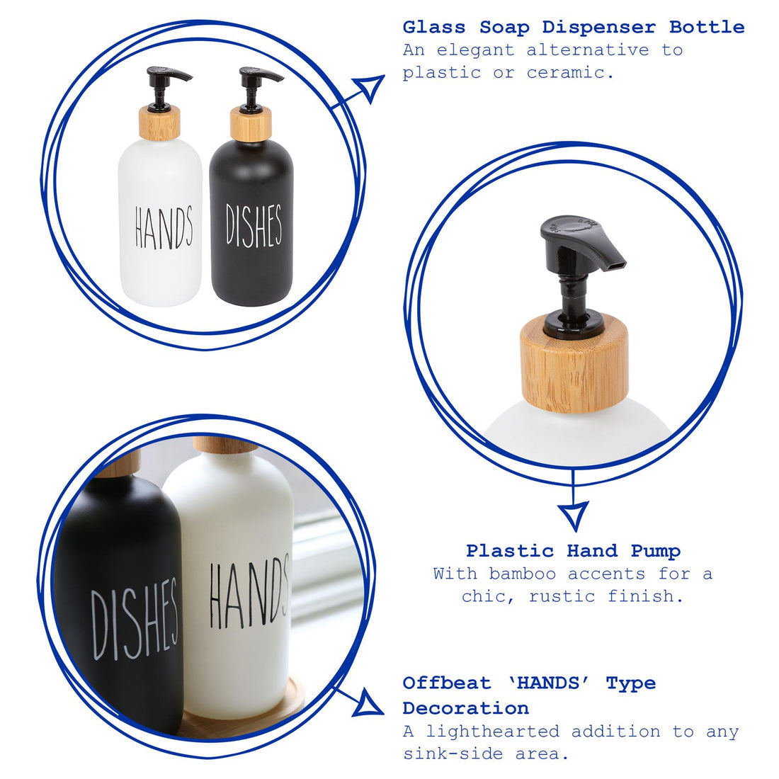 Premium: Luxe Glass Soap Dispenser Set with Bamboo Pumps & Organizing Tray (Set of 2) - My Store