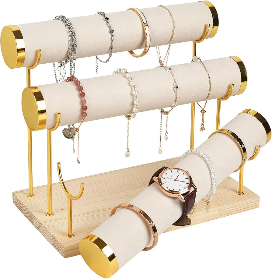 3-Tier Wooden Jewelry & Watch Display Stand Organizer