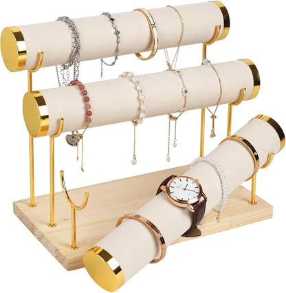 3-Tier Wooden Jewelry & Watch Display Stand Organizer