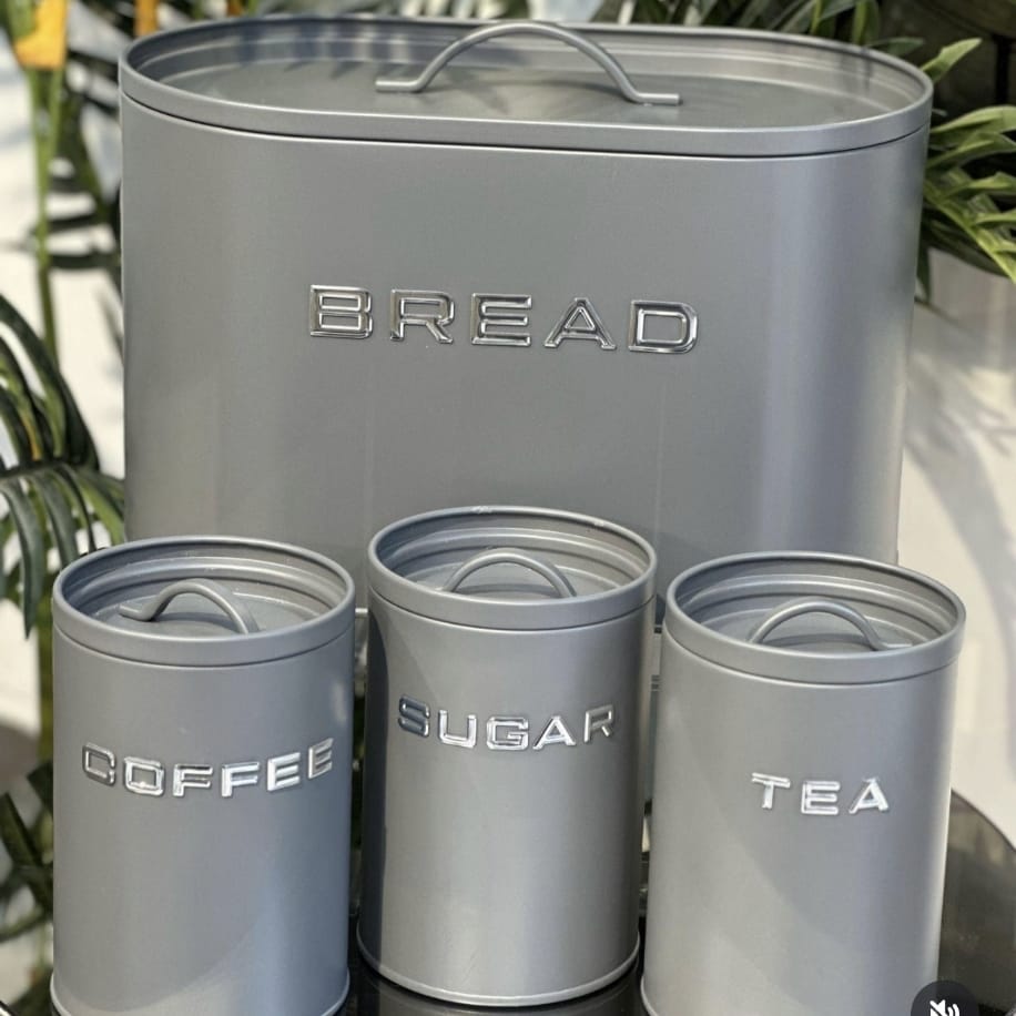 Vintage 4-Piece Kitchen Storage Set (Bread Box + Tea, Coffee & Sugar Canisters)