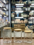 3-Piece Textured Glass Storage Jar Set with Bamboo Lids - My Store