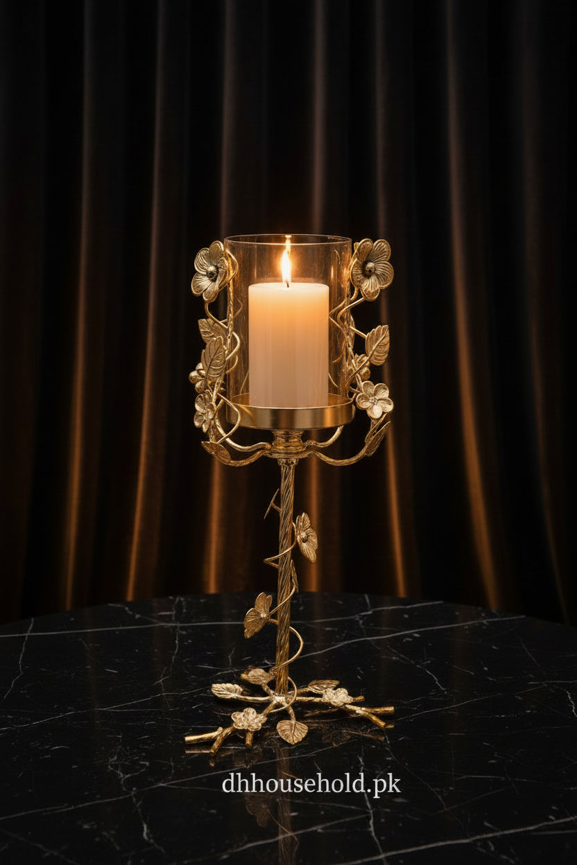 Luxury Floral Metal & Glass Candle Stand - My Store