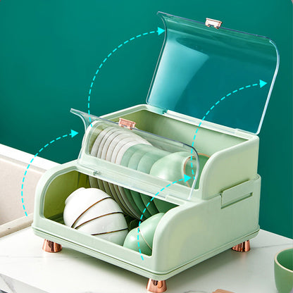 Multifunctional 2-Tier Dish Drying Rack with Dustproof Cover - My Store