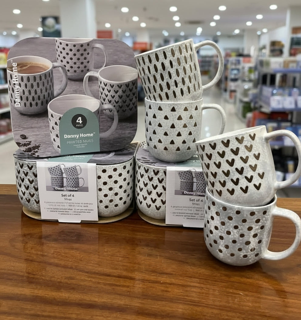 Danny Home Elegant Printed Mugs - Set of 4 (400ml)