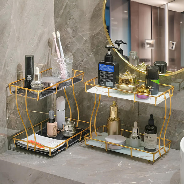 2-Tier Rectangular Golden Vanity Stand - My Store