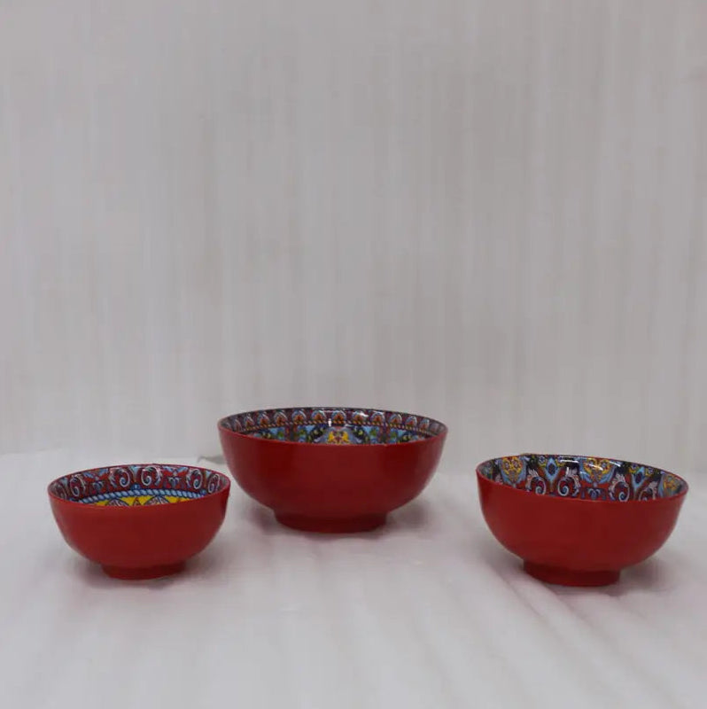Moroccan Hand-Painted Ceramic Bowls – Red & Royal Blue