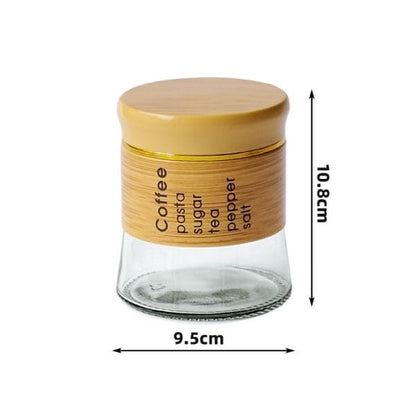 6-Piece Glass Spice & Condiment Jar Set with Wooden Rack