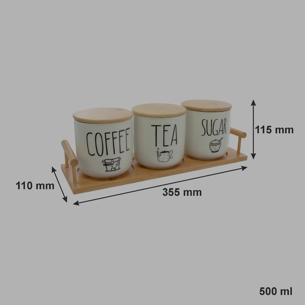CeraNest 3-Piece Ceramic Kitchen Canister Set with Wooden Tray