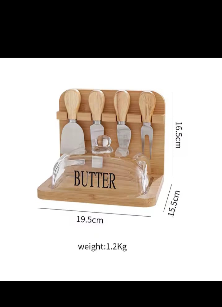 Bamboo Butter & Cheese Board Set with Glass Dome - My Store