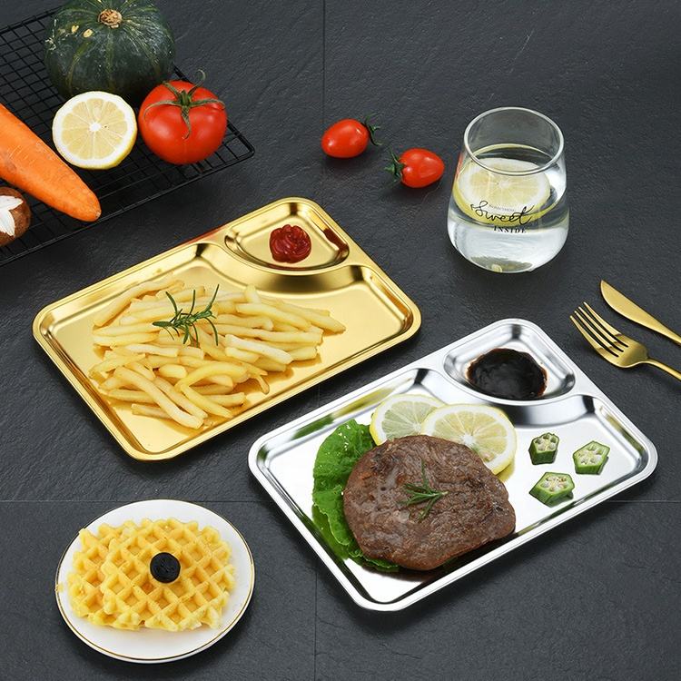 Stainless Steel Snack Serving Plate with Sauce Compartment (Golden) - My Store