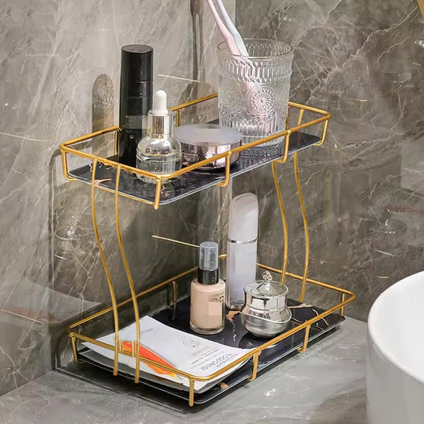 2-Tier Rectangular Golden Vanity Stand - My Store