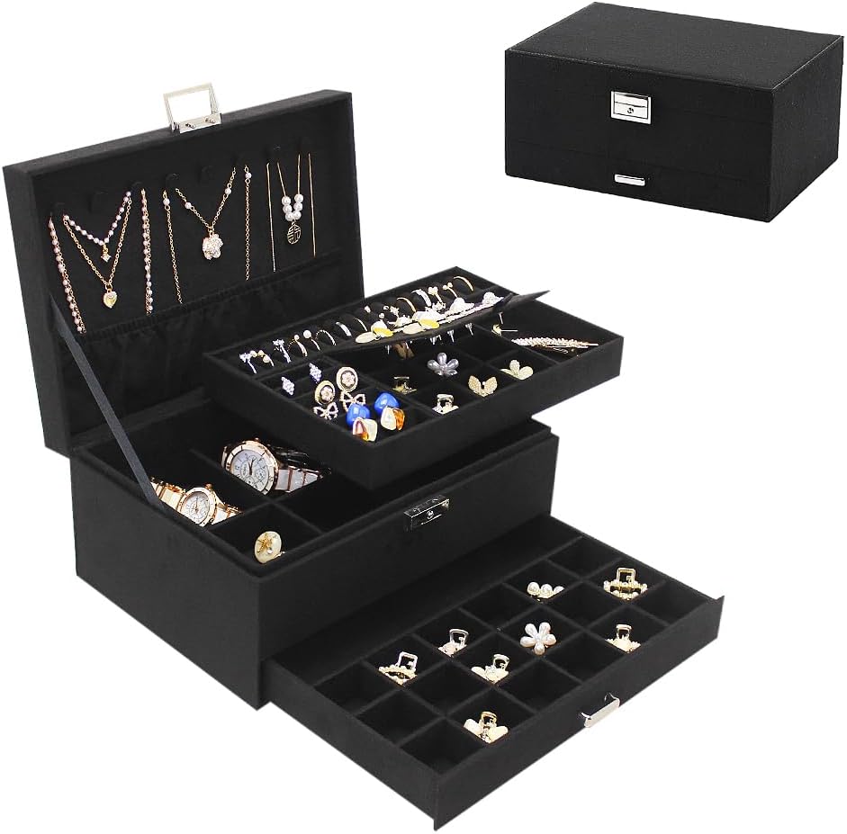 Premium Velvet Jewelry Organizer Box – 3 Layer with Lock - My Store