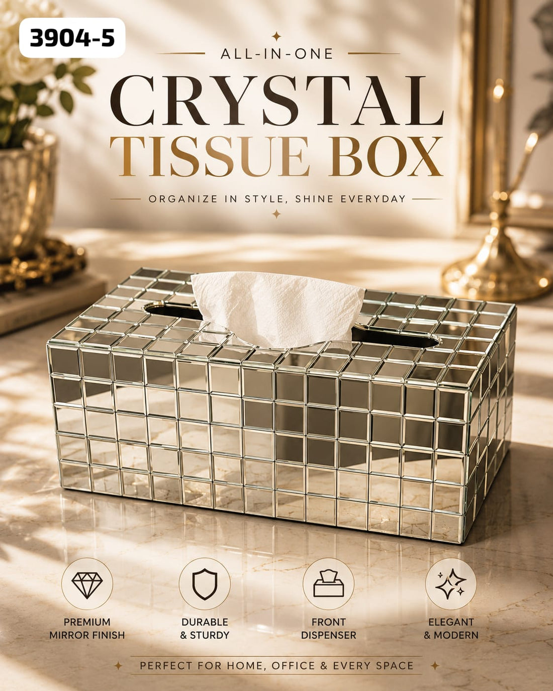 Luxury Mirror Mosaic Tissue Box Cover