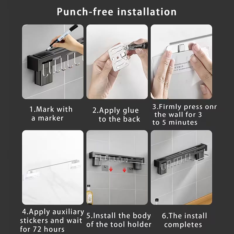 Multi-Functional Wall-Mounted Kitchen Knife Rack & Utensil Organizer – Stainless Steel