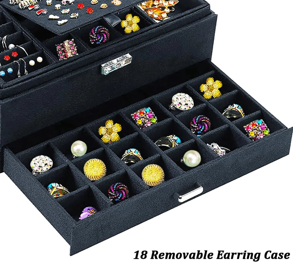 Premium Velvet Jewelry Organizer Box – 3 Layer with Lock - My Store