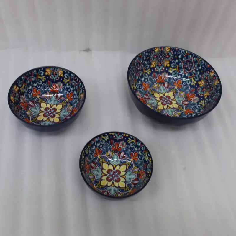 Moroccan Hand-Painted Ceramic Bowls – Red & Royal Blue