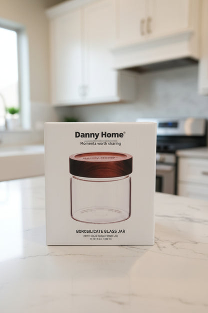 Danny Home Premium Borosilicate Glass Storage Jar Collection with Acacia Wood Lid