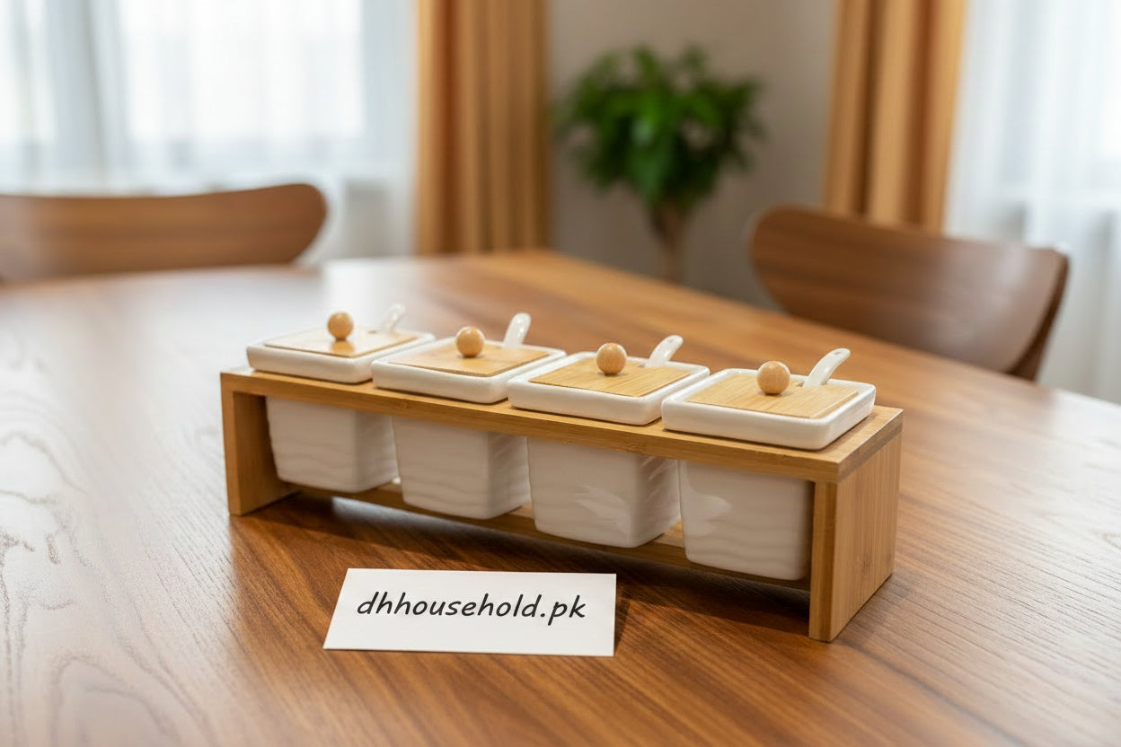 4-Piece Ceramic Condiment Set with Bamboo Stand - My Store
