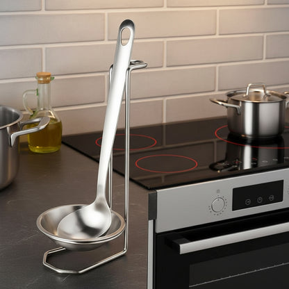 Vertical Stainless Steel Soup Ladle & Spoon Rest