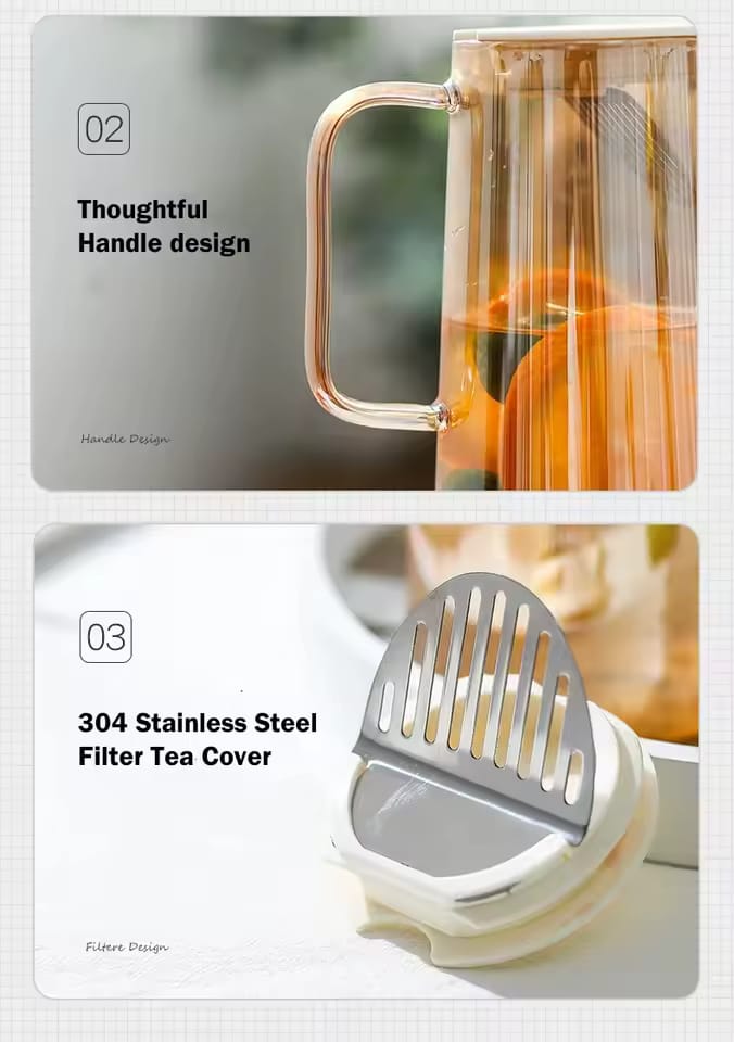Modern 1800ml Glass Water Pitcher with Stainless Steel Filter - My Store