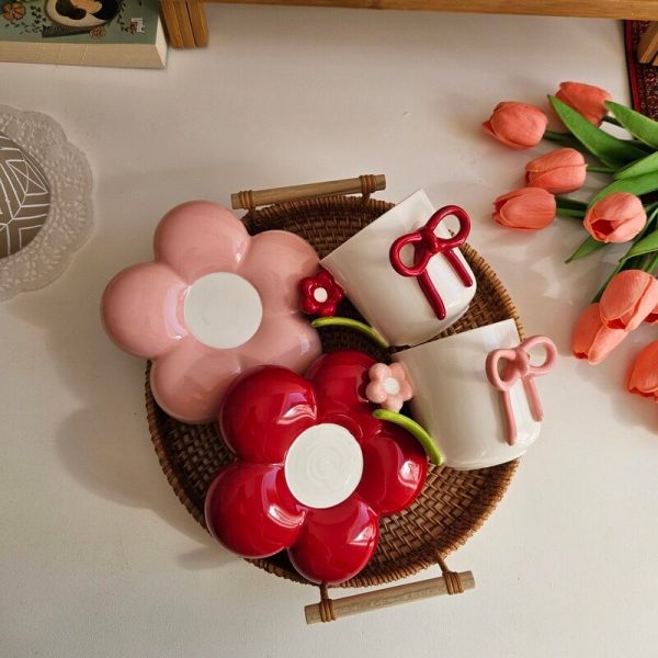 Sweet Floral Bow Ceramic Mug & Saucer Set