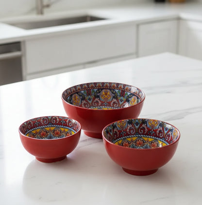 Moroccan Hand-Painted Ceramic Bowls – Red & Royal Blue