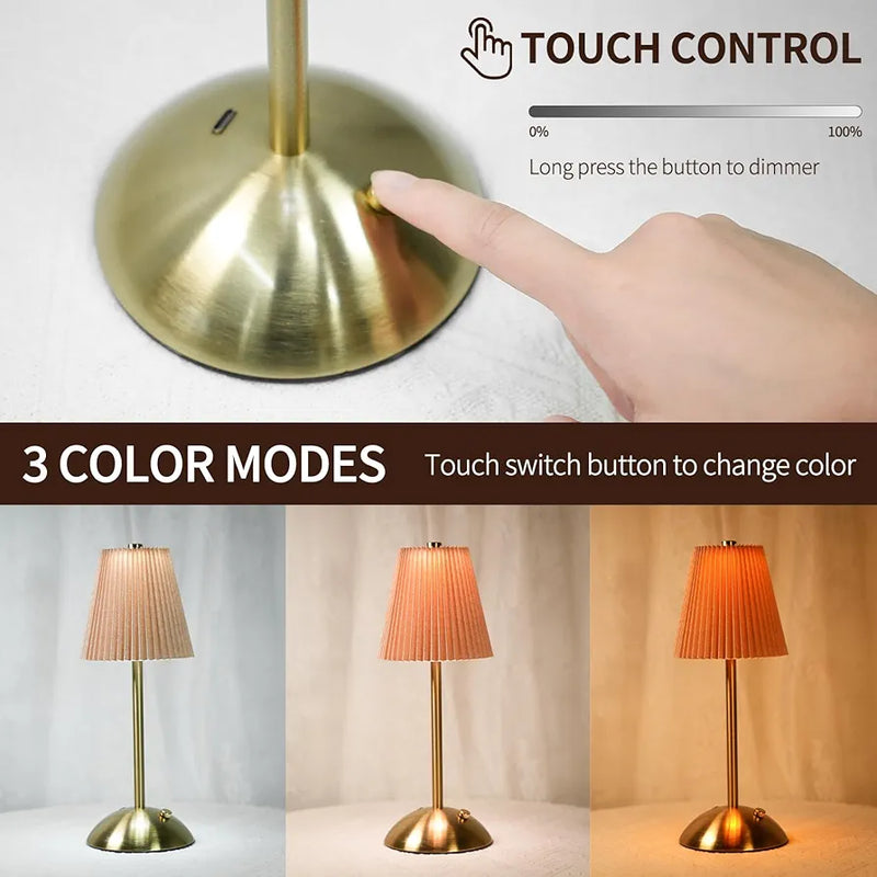 Rechargeable Pleated Cordless Table Lamp – Touch Control LED Table Lamp with 3 Color Modes