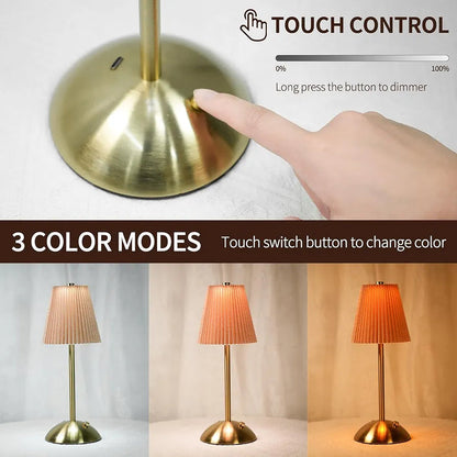 Rechargeable Pleated Cordless Table Lamp – Touch Control LED Table Lamp with 3 Color Modes