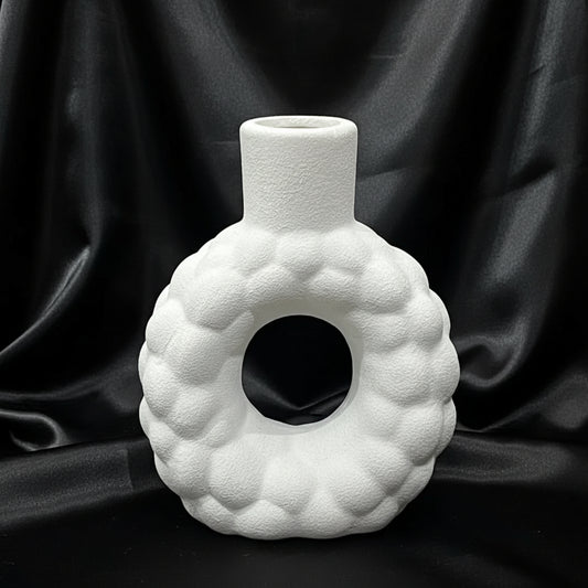 Textured Pebble Donut Ceramic Vase