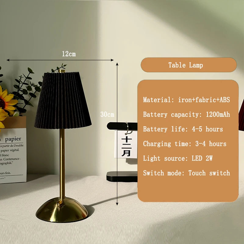 Rechargeable Pleated Cordless Table Lamp – Touch Control LED Table Lamp with 3 Color Modes