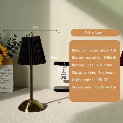 Rechargeable Pleated Cordless Table Lamp – Touch Control LED Table Lamp with 3 Color Modes