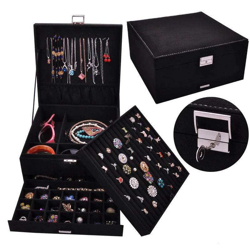 Premium Velvet Jewelry Organizer Box – 3 Layer with Lock - My Store