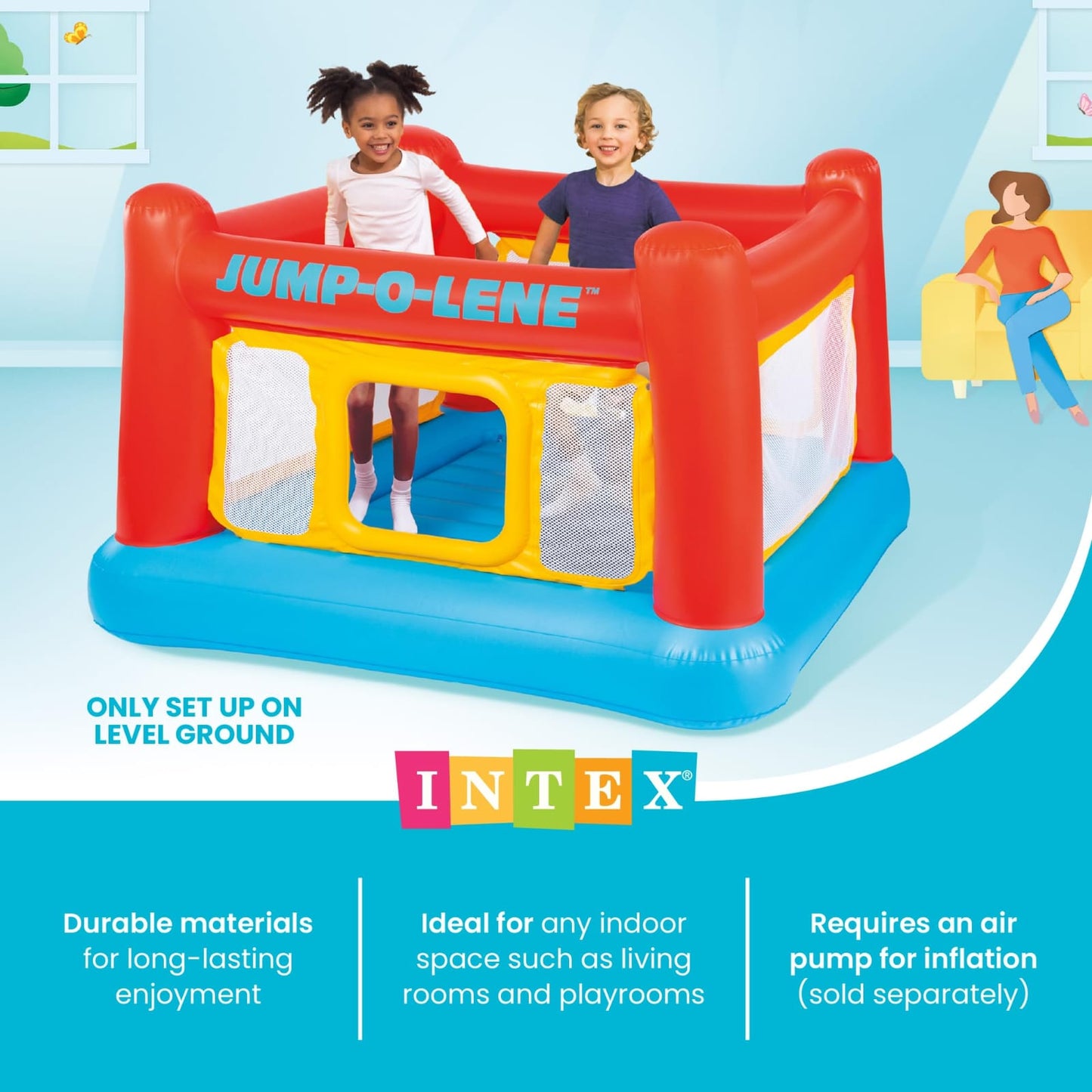 Intex Jump-O-Lene Inflatable Playhouse Bouncer – 5.7ft × 5.7ft