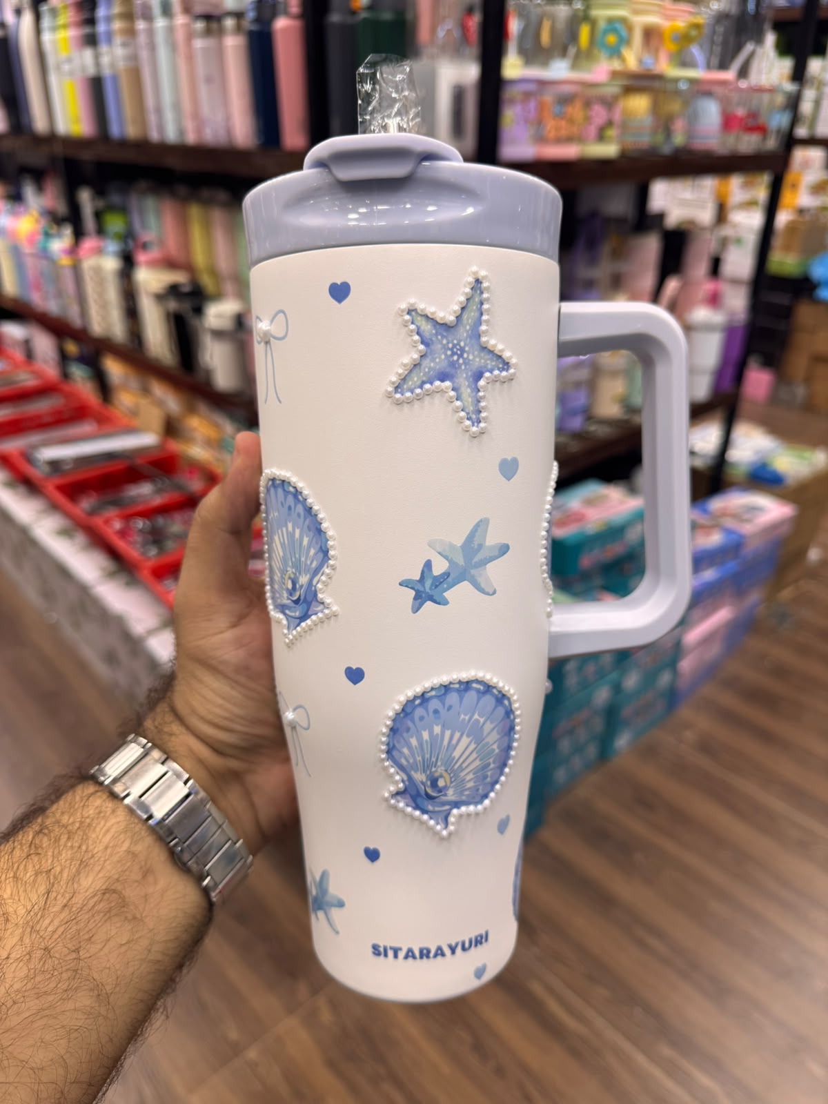 SITARAYURI 3D Ocean Shell Pearl Straw Tumbler