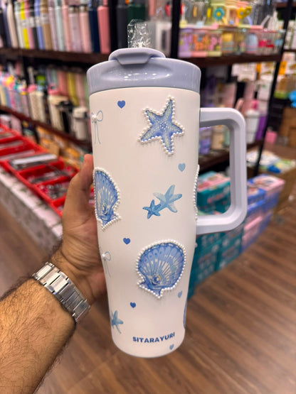 SITARAYURI 3D Ocean Shell Pearl Straw Tumbler