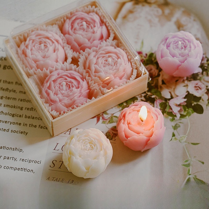 Peony Flower Scented Floating Candle Set – 4 pieces