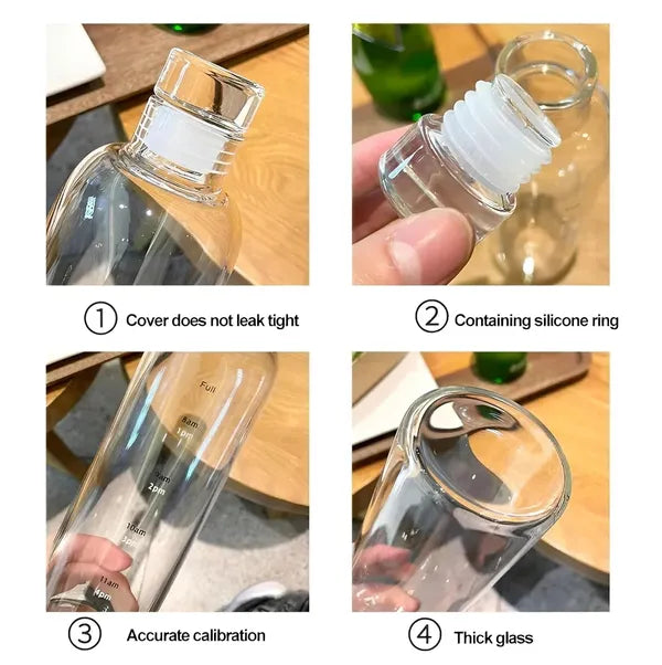 HydrateTime™ Borosilicate Glass Water Bottle with Time Marker