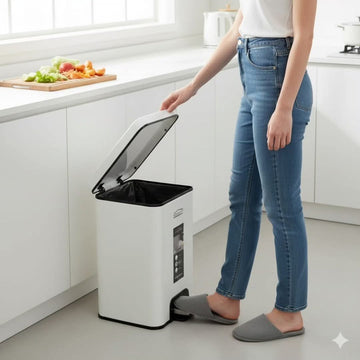 Stainless Steel Hydraulic Pedal Dustbin – White (8 Liter)