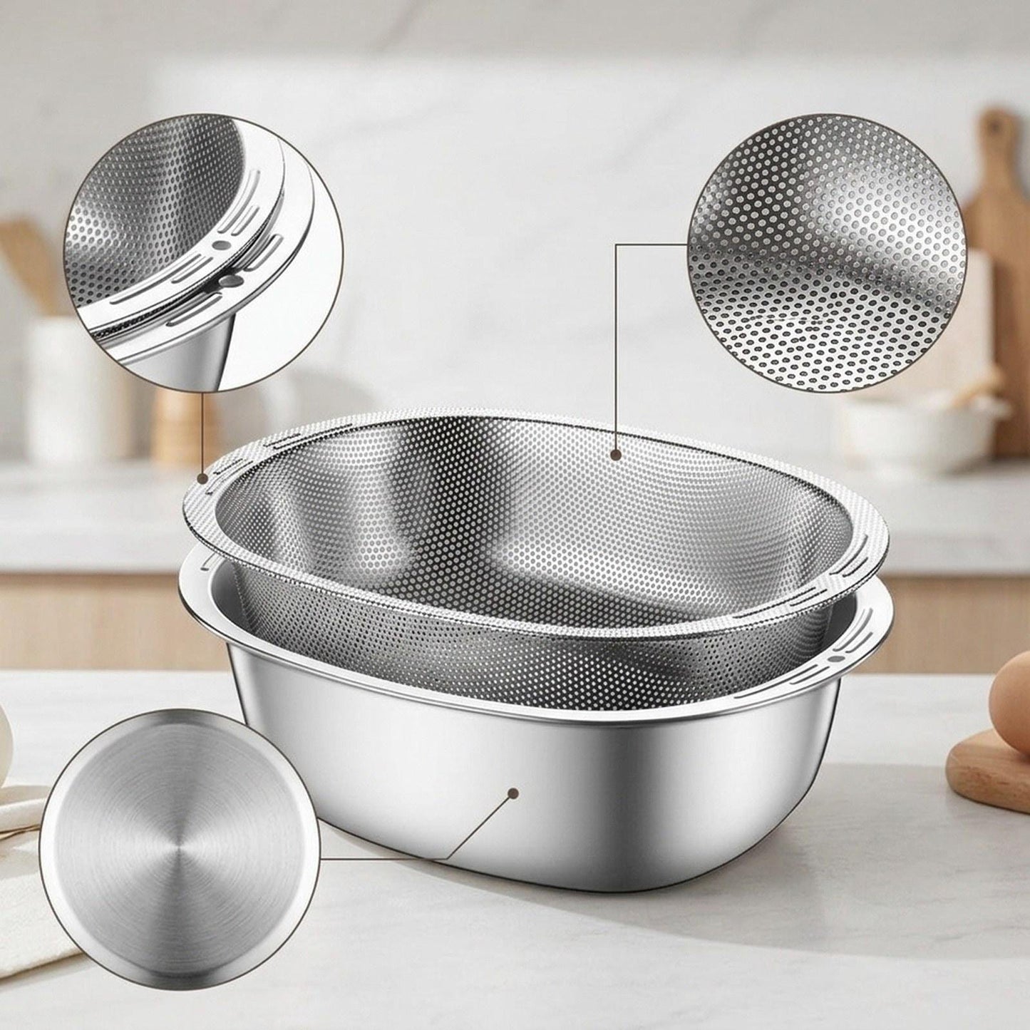 Multi-Function Stainless Steel Colander & Basin Set