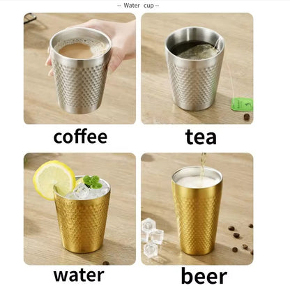 Premium Golden Hammered Stainless Steel Double-Wall Tumbler