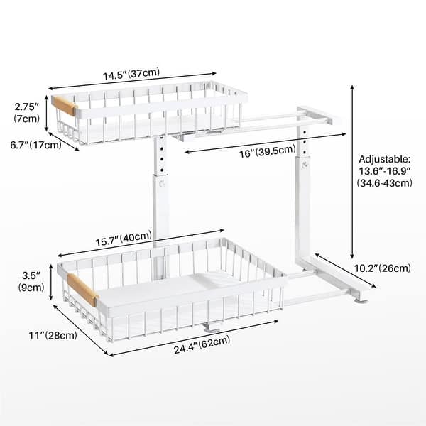 2-Tier Adjustable Under Sink Organizer Rack with Sliding Baskets