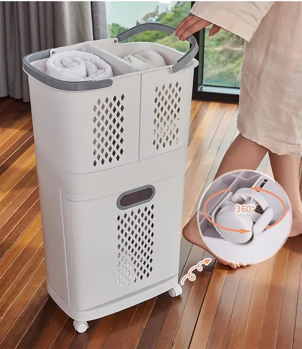 Rolling Laundry Trolley with 3-Basket