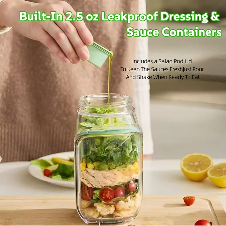 2-in-1 Fresh Lock Salad Jar & Meal Prep Container with Dressing Cup