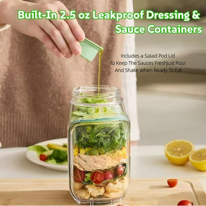2-in-1 Fresh Lock Salad Jar & Meal Prep Container with Dressing Cup