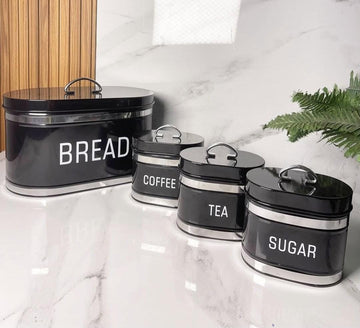 Vintage Black 4-Piece Kitchen Storage Set (Bread Box + Canisters)