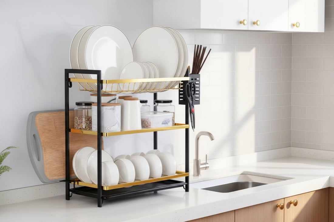 3-Layer Iron Dish Rack with Side Holder - My Store